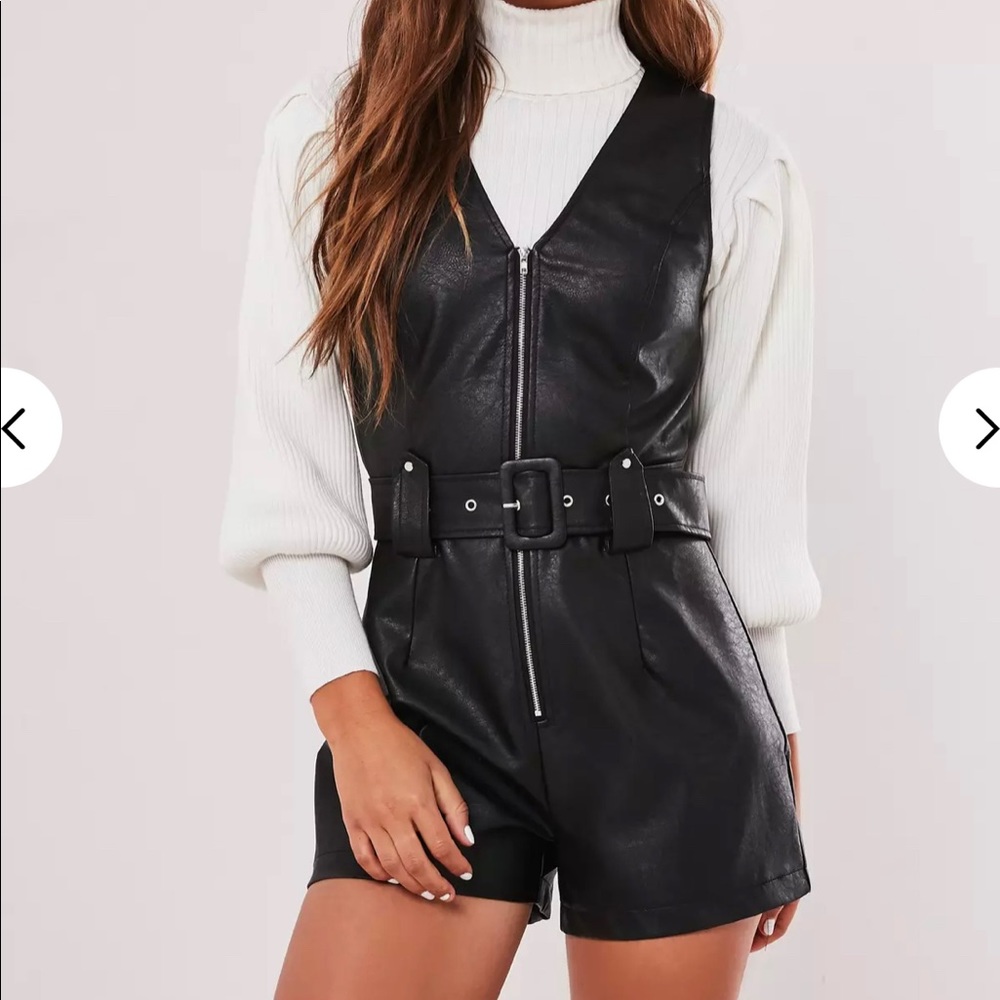 Black Faux Leather Romper